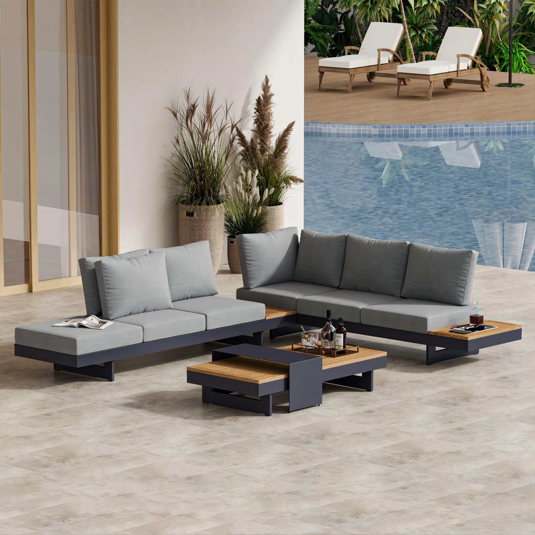 6-Person Teak & Aluminum Modular Outdoor Patio Set 